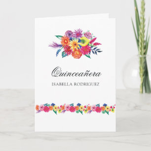 Watercolor Floral Fiesta Quinceañera Photo Invitation