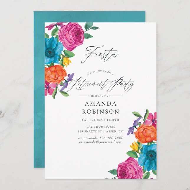 Watercolor Floral Fiesta Retirement Party Invitation (Front/Back)
