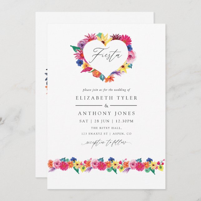 Watercolor Floral Fiesta Wedding Invitation (Front/Back)
