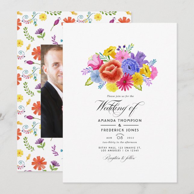 Watercolor Floral Fiesta Wedding Invitation (Front/Back)