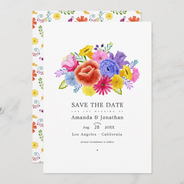 Watercolor Floral Fiesta Wedding Photo Save The Date (Front/Back)