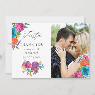 Watercolor Floral Fiesta Wedding Photo Thank You Card
