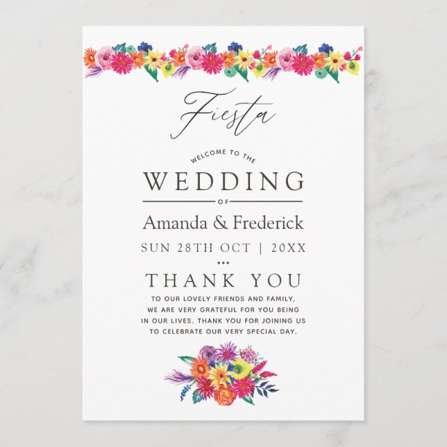 Watercolor Floral Fiesta Wedding Programme (Front)