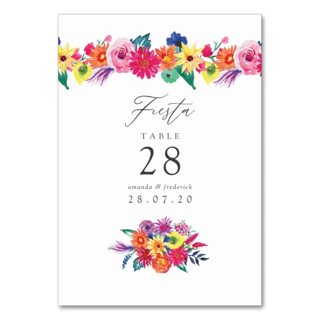 Watercolor Floral Fiesta Wedding Table Number (Front)