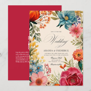 Watercolor Floral Fiesta Wedding with QR Code Invitation