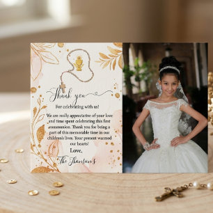 Watercolor floral first communion thank you card