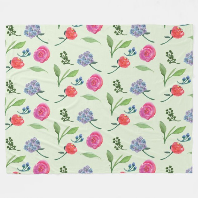 Watercolor Floral  Fleece Blanket (Front (Horizontal))