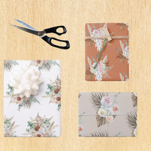 Watercolor Floral Flower Boho Terra Cotta Pampas Wrapping Paper Sheet