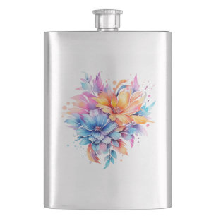 Watercolor Floral Flowers Design-24683 Hip Flask