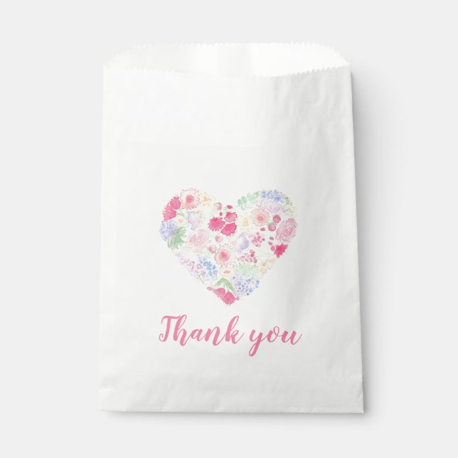 Watercolor Floral Flowers Heart Favour Bags (Front)