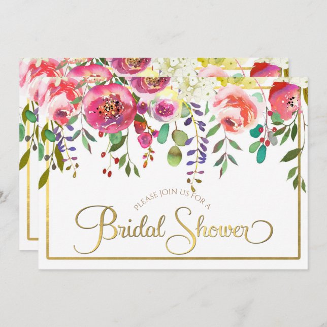 Watercolor Floral Flowers Modern Bridal Shower Invitation (Front/Back)