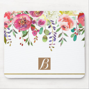 Watercolor Floral Flowers Modern Colourful Bold Mouse Pad