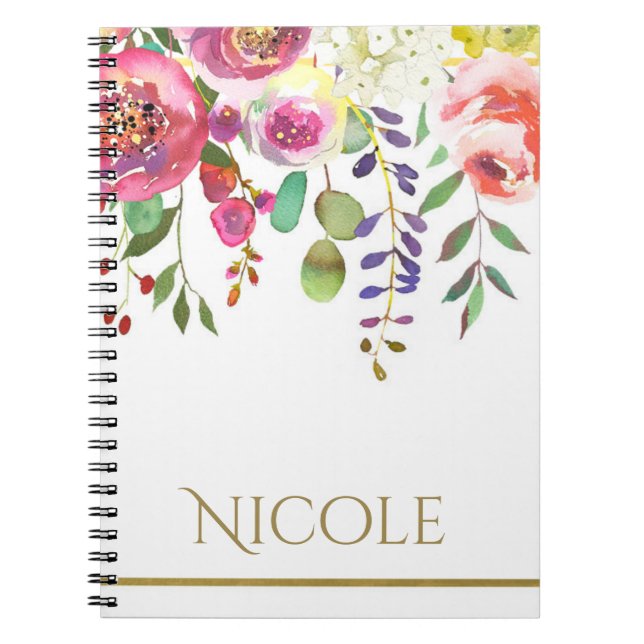 Watercolor Floral Flowers Modern Colourful Bold Notebook (Front)