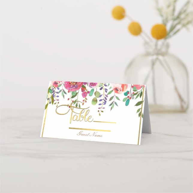 Watercolor Floral Flowers Modern Wedding Table Place Card (Back)