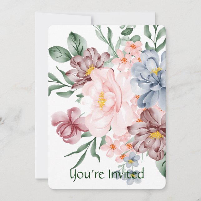Watercolor Floral Flowers Party Invite (Front)