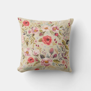 Watercolor Floral Flowers Throw Pillow