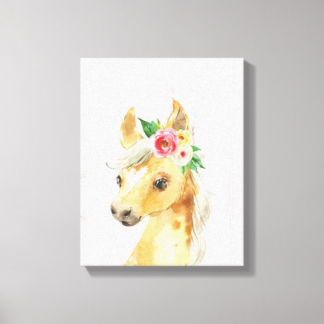 Watercolor Floral Foal Horse Canvas Print (Front)