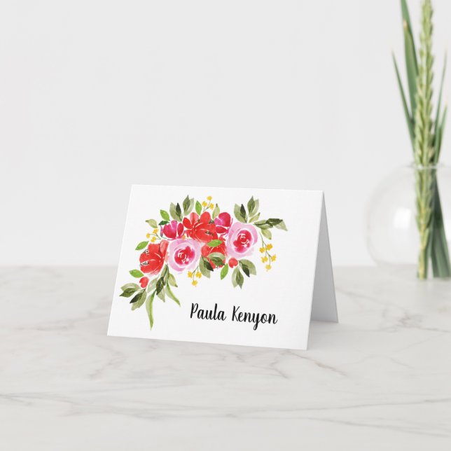 Watercolor Floral Folded Thank You Card (Front)