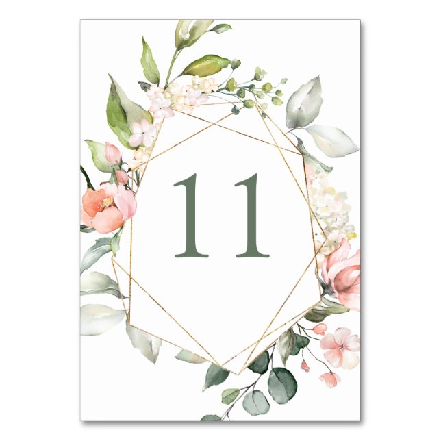 Watercolor floral, foliage Table Number (Front)