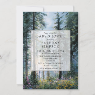 Watercolor Floral Forest Whimsical Baby Shower Invitation