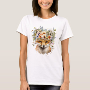 Watercolor Floral Fox Cute T-Shirt