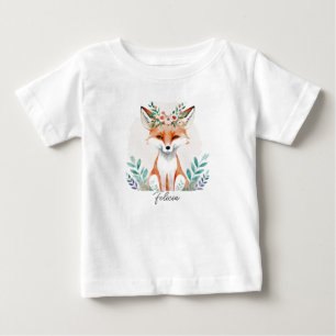 Watercolor floral fox personalised baby T-Shirt
