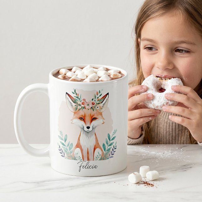 Watercolor floral fox personalised coffee mug (Creator Uploaded)