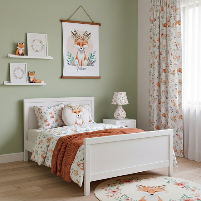 Watercolor floral fox personalised hanging tapestry (Creator Uploaded)