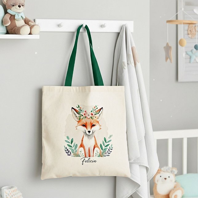 Watercolor floral fox personalised tote bag (Creator Uploaded)
