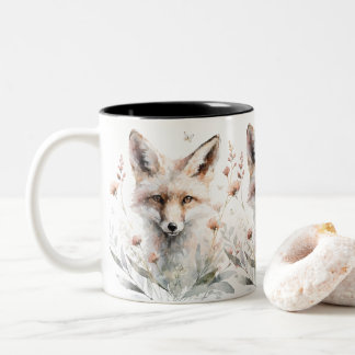 Watercolor Floral Fox Two-Tone Coffee Mug