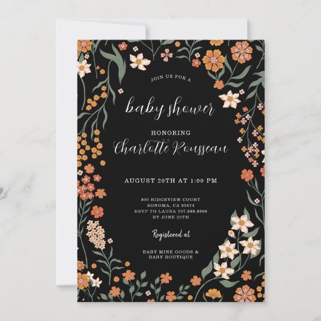 Watercolor Floral Frame Baby Shower  Invitation (Front)