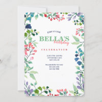 Watercolor Floral Frame Birthday Invitation