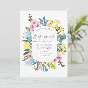 Watercolor, Floral frame Happy Easter, Brunch  Invitation