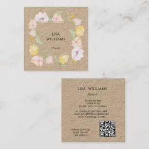Watercolor Floral Frame Kraft Square Business Card