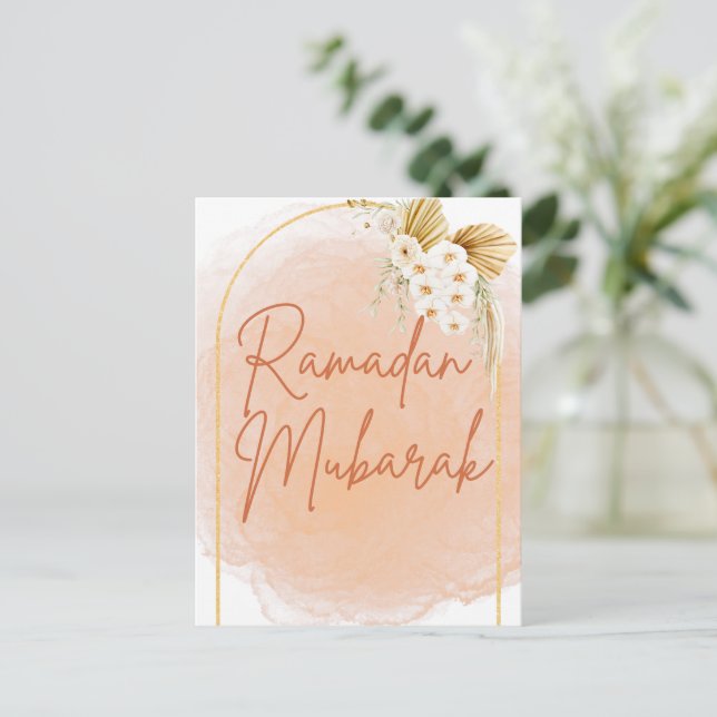 Watercolor Floral Frame Script Ramadan Mubarak  Postcard (Standing Front)