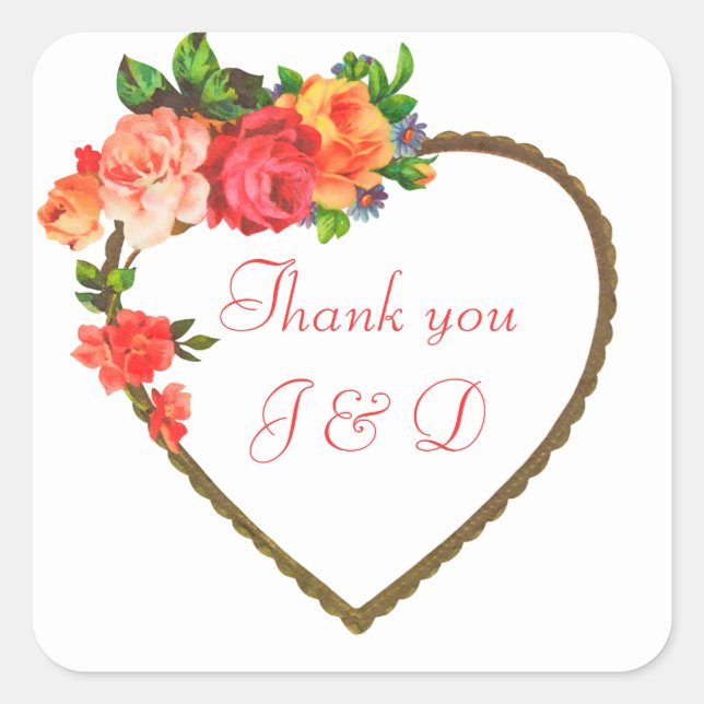 Watercolor Floral Frame Thank You Wedding Square Sticker (Front)