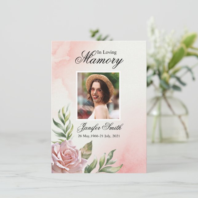 Watercolor Floral Funeral Prayer Card (Standing Front)