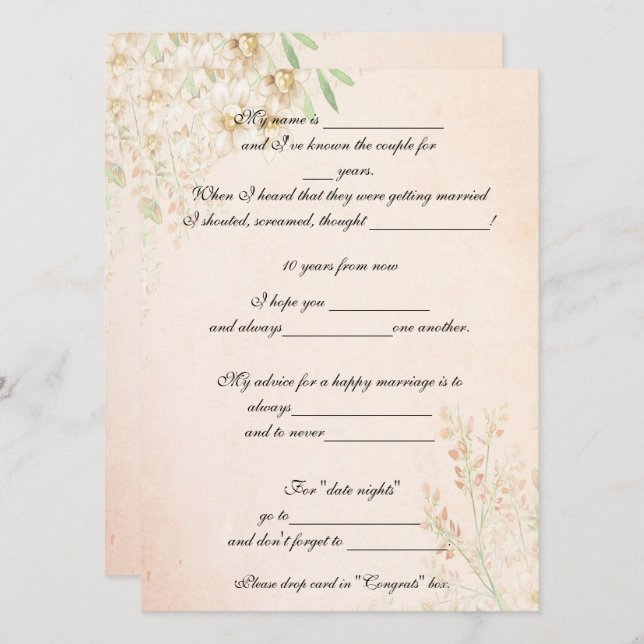 Watercolor Floral,  Funny Marriage Advice, Custom Invitation (Front/Back)