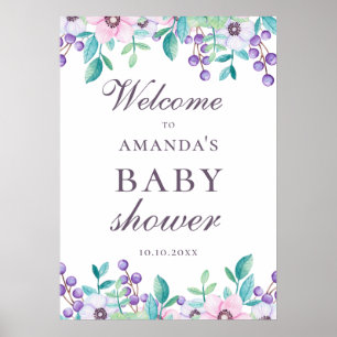 Watercolor floral garden baby shower welcome poster