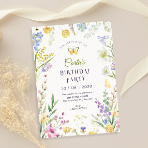 Watercolor floral garden birthday invitation