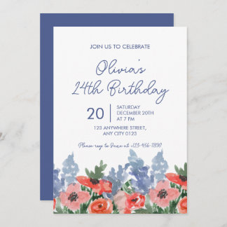 watercolor Floral Garden Birthday Party Invitation