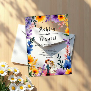 Watercolor Floral Garden Couple Summer Wedding Acrylic Invitations
