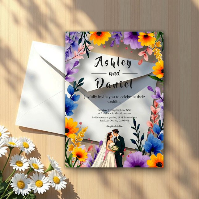 Watercolor Floral Garden Couple Summer Wedding Acrylic Invitations (Creator Uploaded)