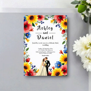Watercolor Floral Garden Couple Summer Wedding Invitation