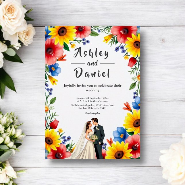 Watercolor Floral Garden Couple Summer Wedding Invitation (Creator Uploaded)