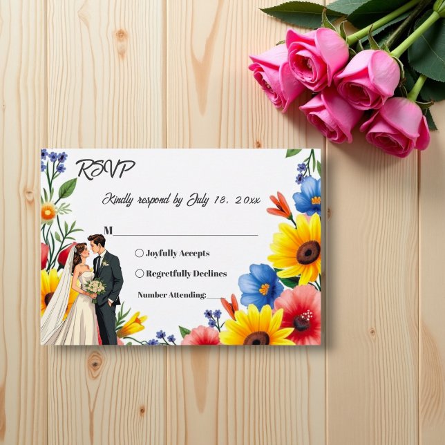 Watercolor Floral Garden Couple Summer Wedding RSVP Card (Creator Uploaded)