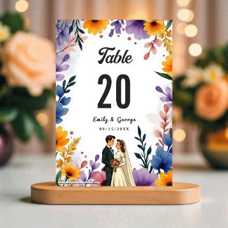 Watercolor Floral Garden Couple Summer Wedding Table Number