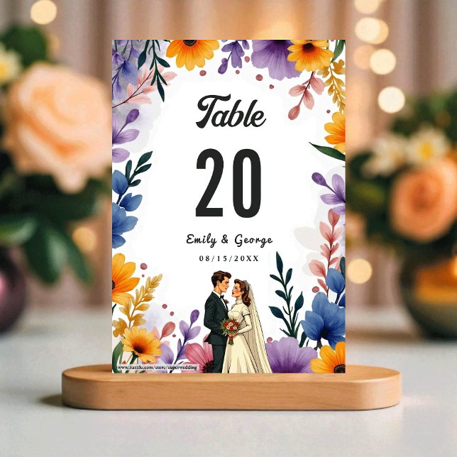 Watercolor Floral Garden Couple Summer Wedding Table Number (Creator Uploaded)