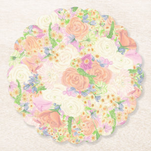 Watercolor Floral Garden Party Crest Paper Coaster