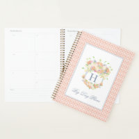 Watercolor Floral Garden Party Crest Peach Gingham